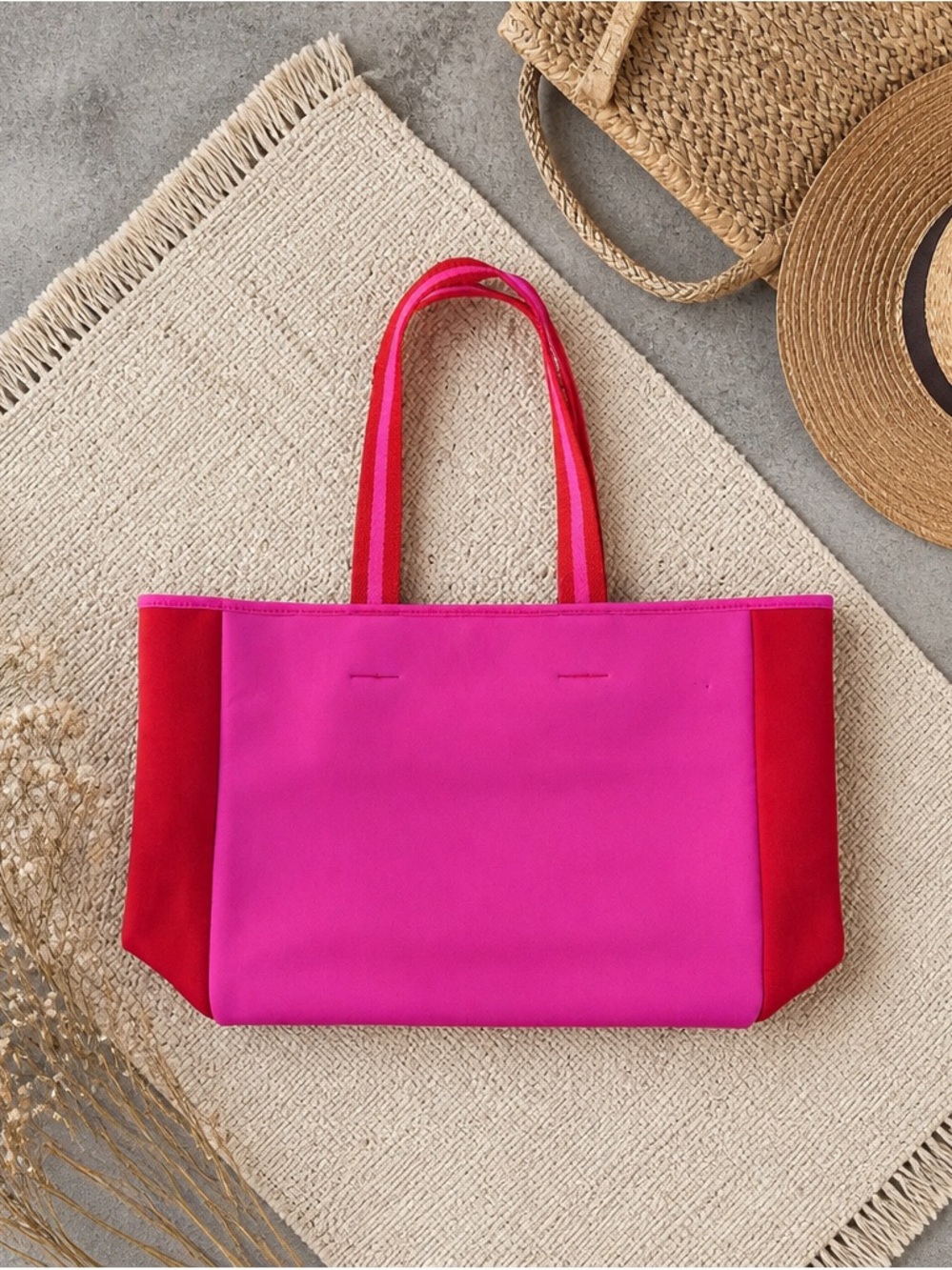 SummerSalt Tote Bright Pink & Red Tote Bag - Women's Everyday Beach Tote